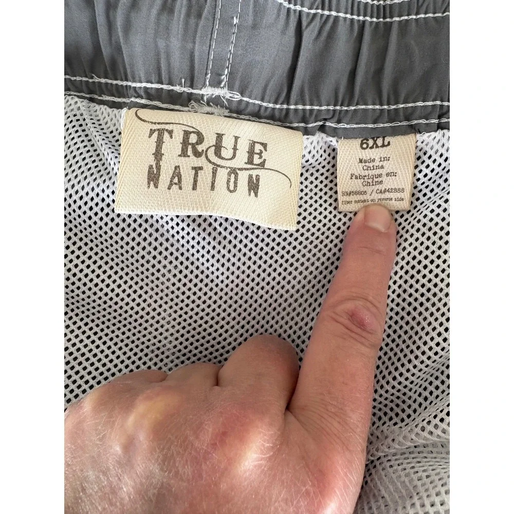 NWT‎ Mens 6XL Swim Trunks Gray Teal Stripe Cargo Board Shorts Coastal